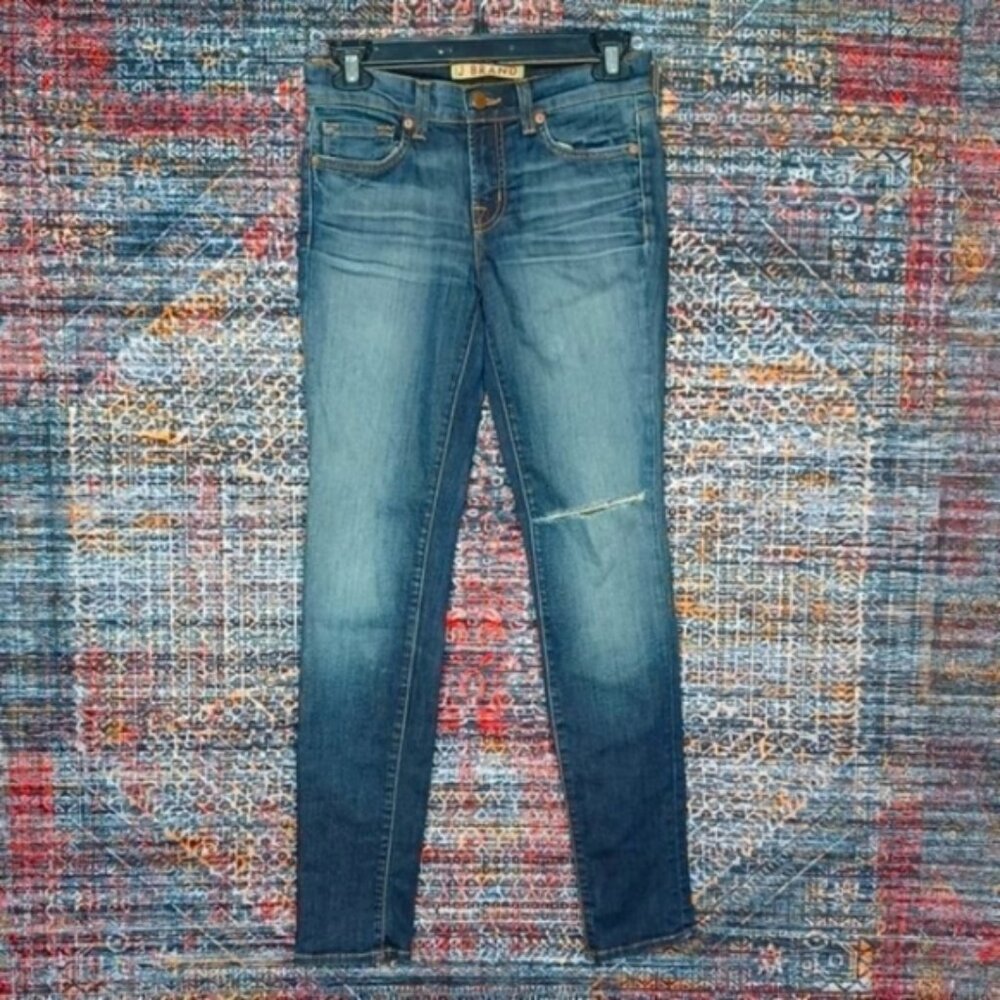 JBrand womens dark wash Heirloom distressed skinny stretch jeans 25x30 USA EUC
